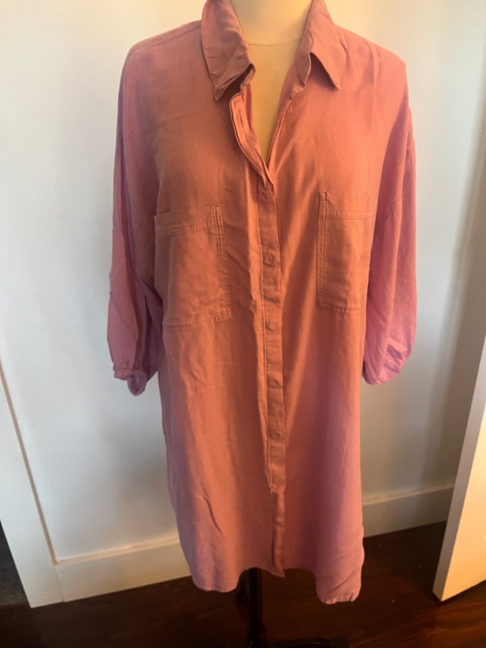 Oversized Light Mauve Button-Up Shirt with Patch Pocket
